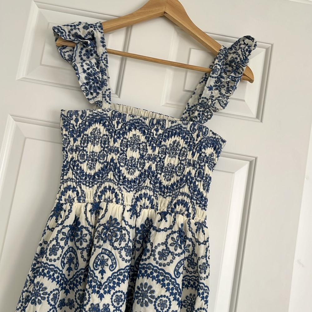 Zara Blue and White Eyelet Embroidered Dress Medium - Picture 2 of 6